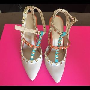 Pointy Toe Stud Strappy Ankle T-Strap Stiletto